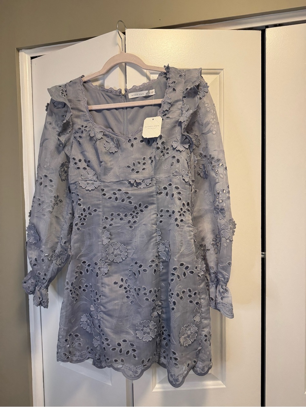 Altar'd State Light Lavender Eyelet Floral Long-Sleeve Dress